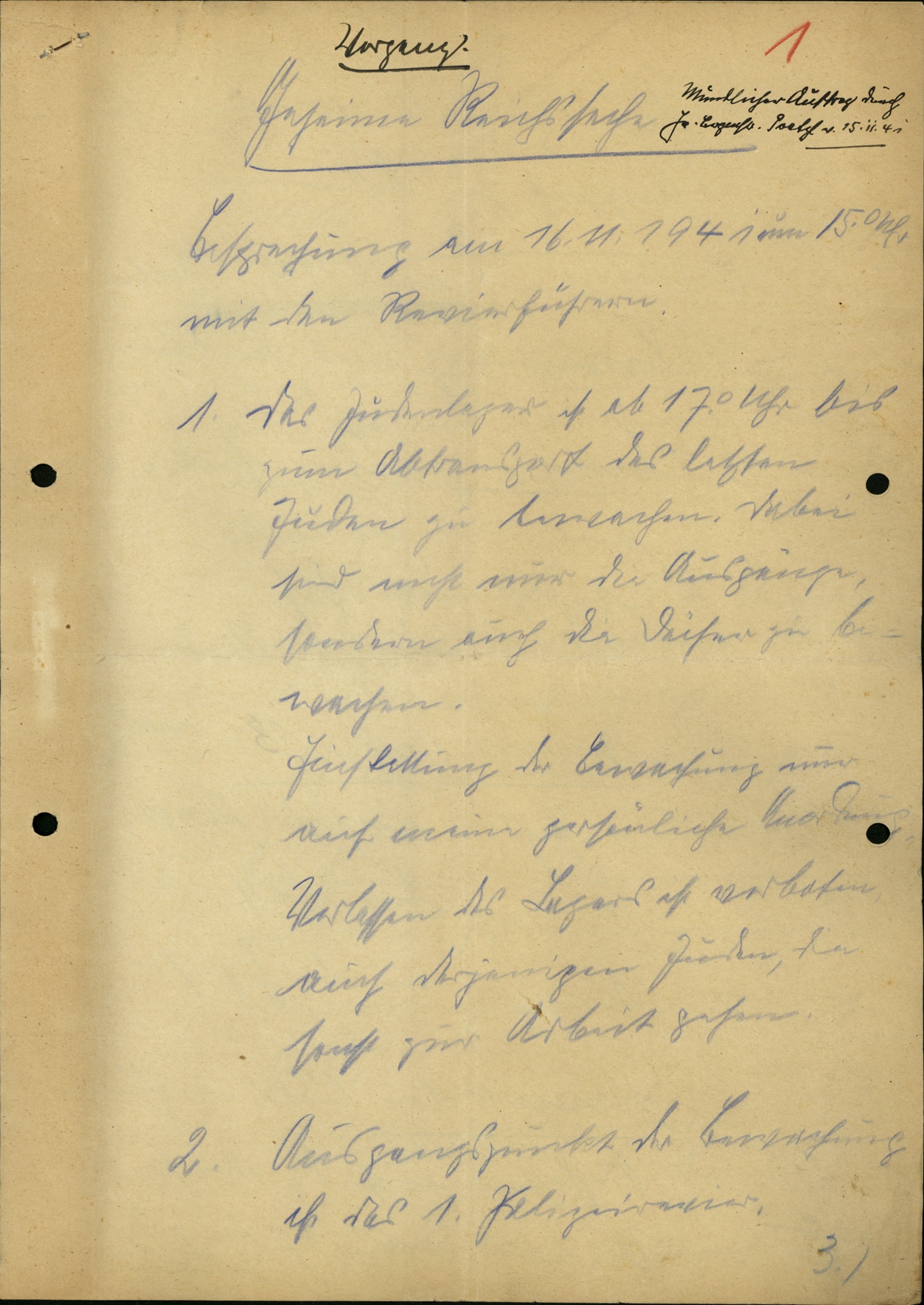 Memo of Hauptmann Speckmann from police Kalisch / Kalisz on Sonderkommando Lange 