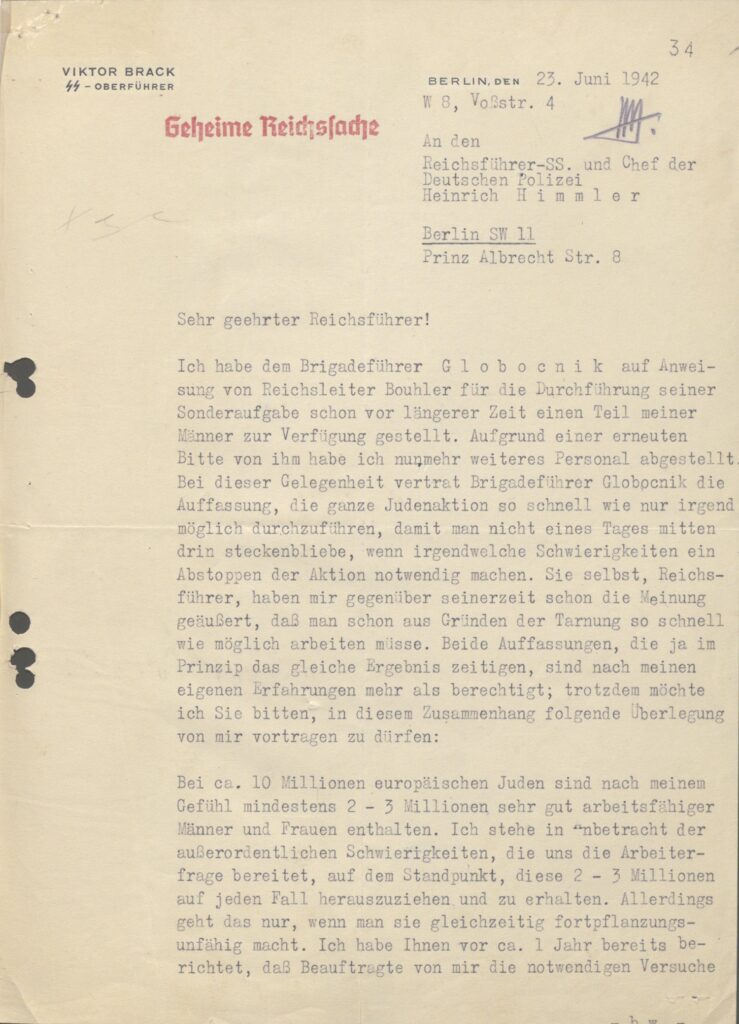 Letter of Viktor Brackt to Heinrich Himmler of 23 June 1942