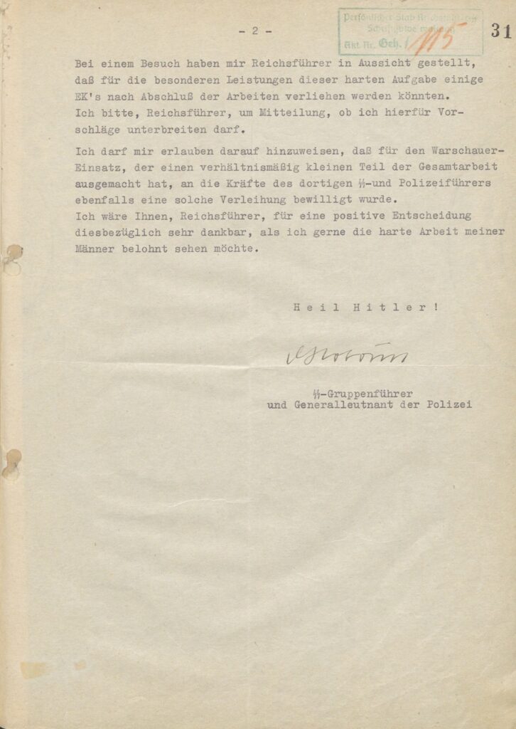 Letter from Globocnik to Himmler of November 4, 1943