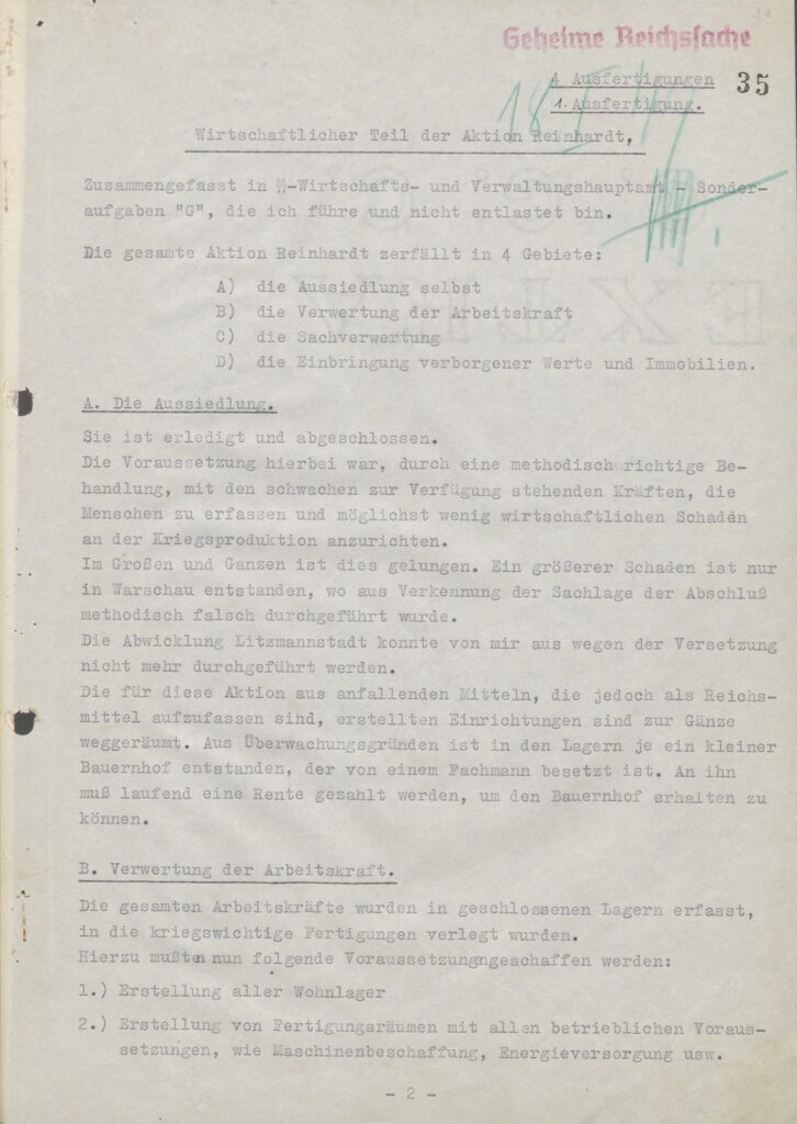 Report by Globocnik of January 5, 1944 on the economic part of Aktion Reinhard