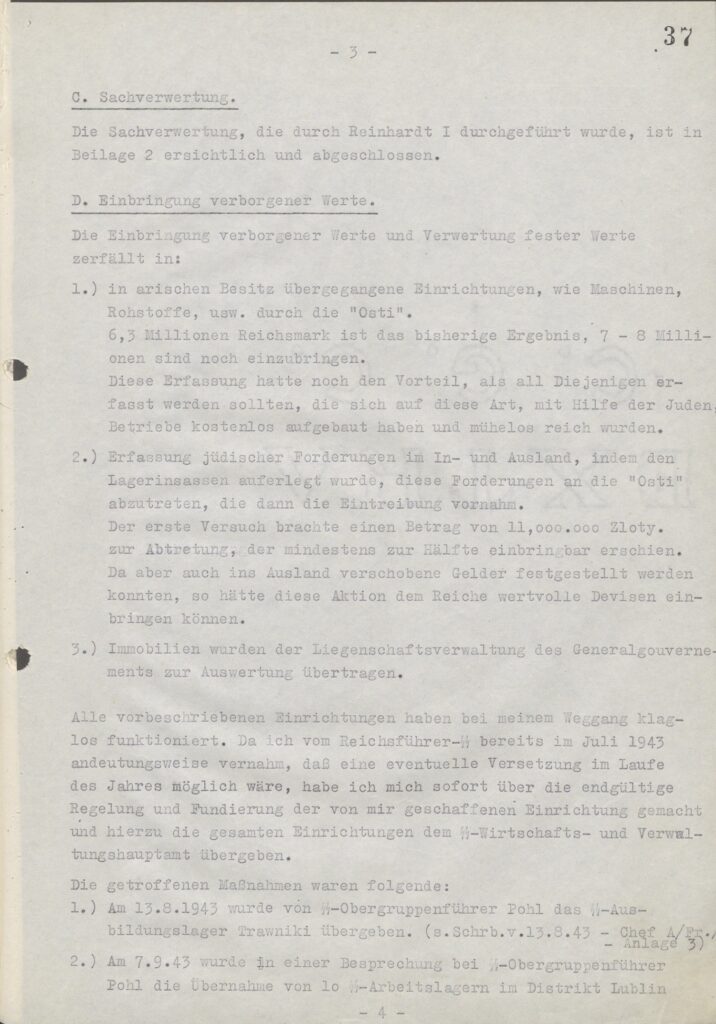 Report by Globocnik of January 5, 1944 on the economic part of Aktion Reinhard