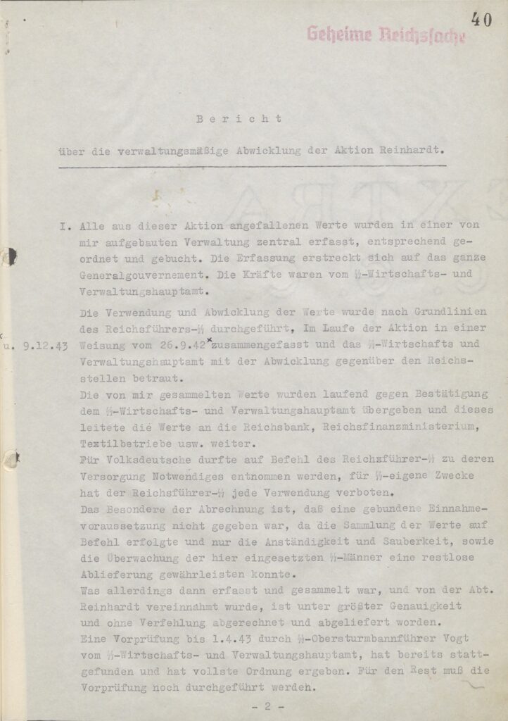 Report of 5 January 1944 by Globocnik to Himmler on Administration of Operation Reinhardt