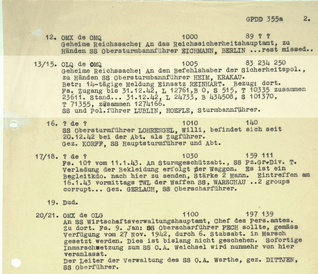 Intercepted Telegram of January 11,1943 by Herman Höfle