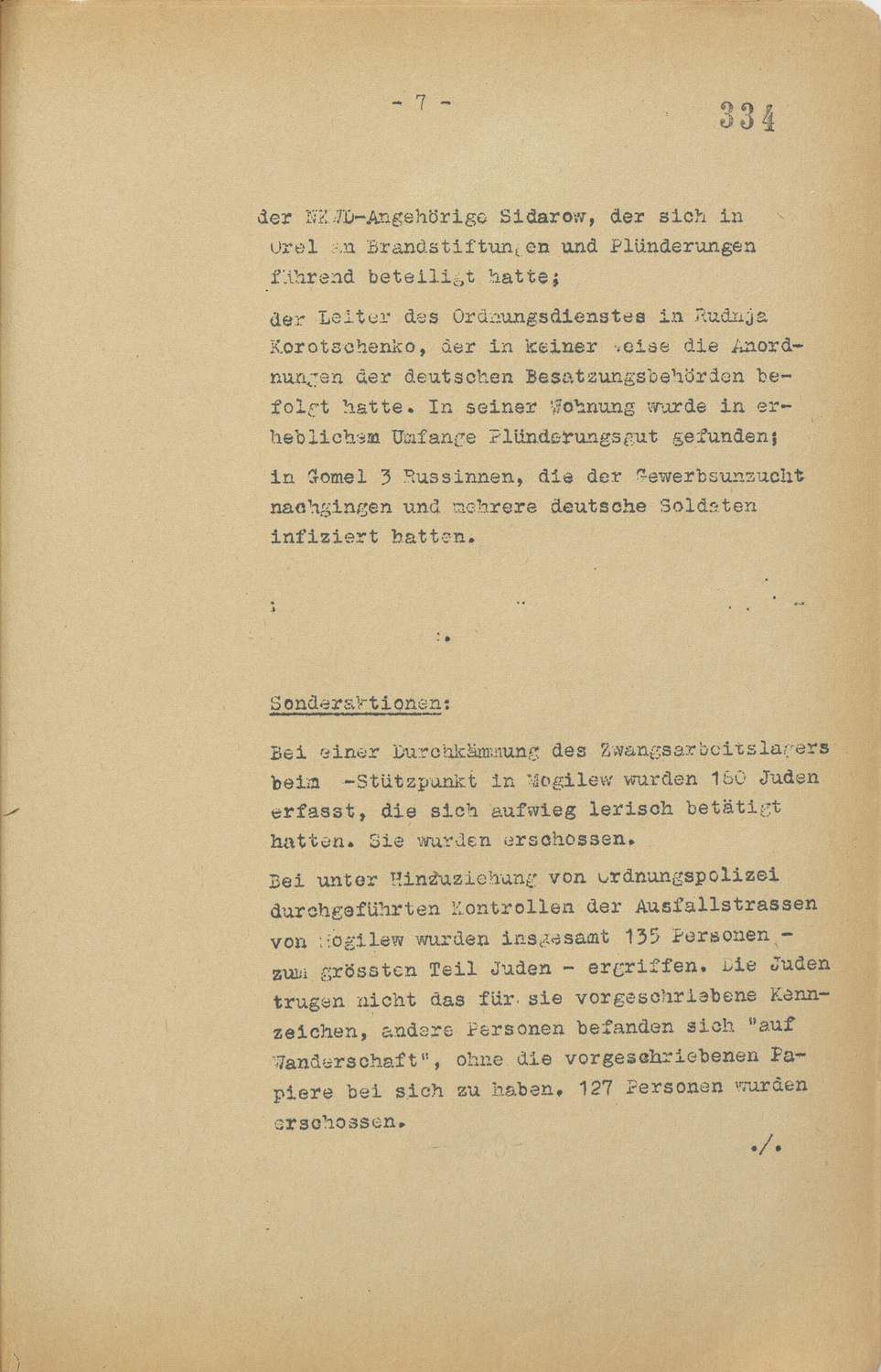  Einsatzgruppe B’s 1941 report, issued by the Nazi Secret State Police, details the execution of over 17,000 Jews in Soviet territories, including 5,281 in Bobruisk alone.