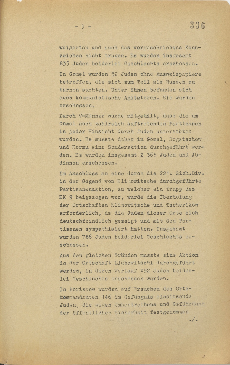  Einsatzgruppe B’s 1941 report, issued by the Nazi Secret State Police, details the execution of over 17,000 Jews in Soviet territories, including 5,281 in Bobruisk alone.