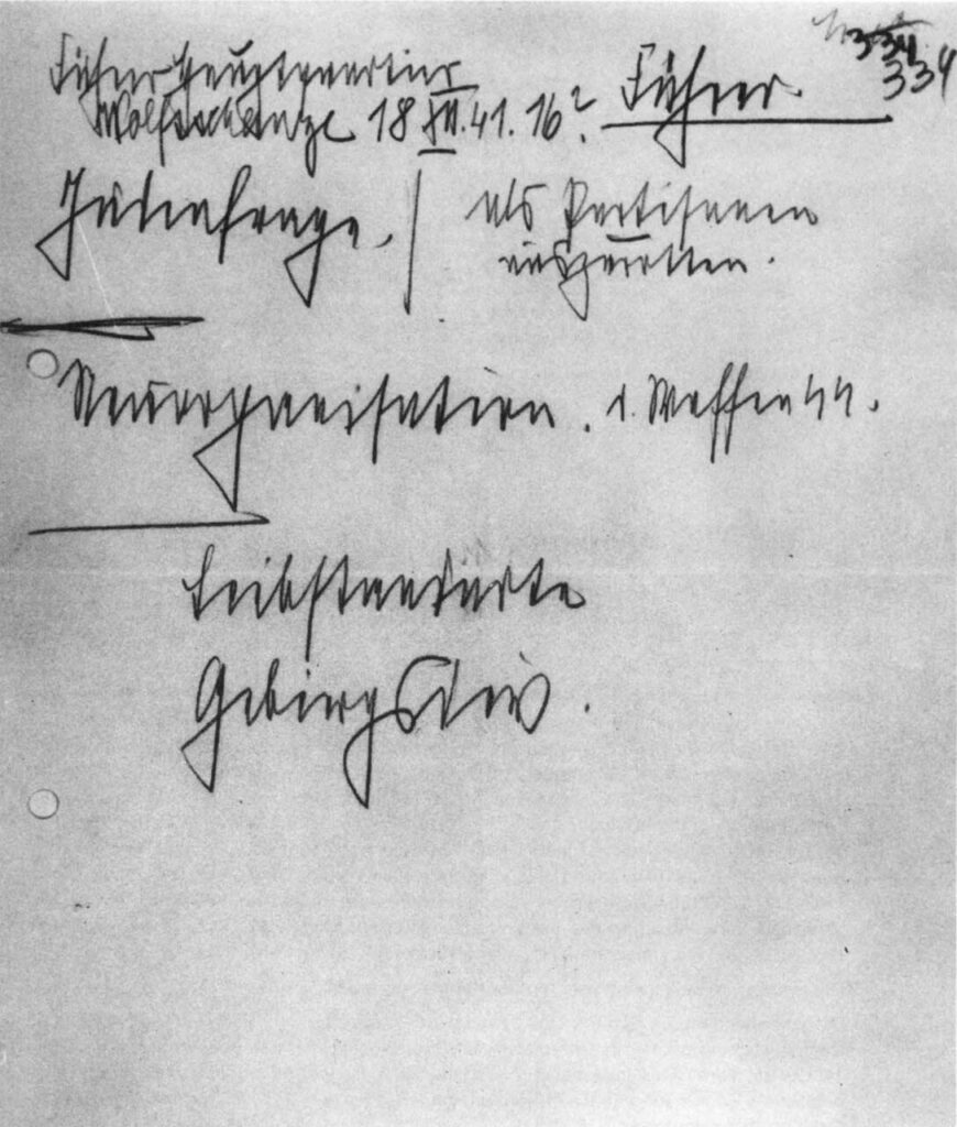 Service diary entry of December 18, 1941 on Hitler Jewish Question to be exterminated as partisans