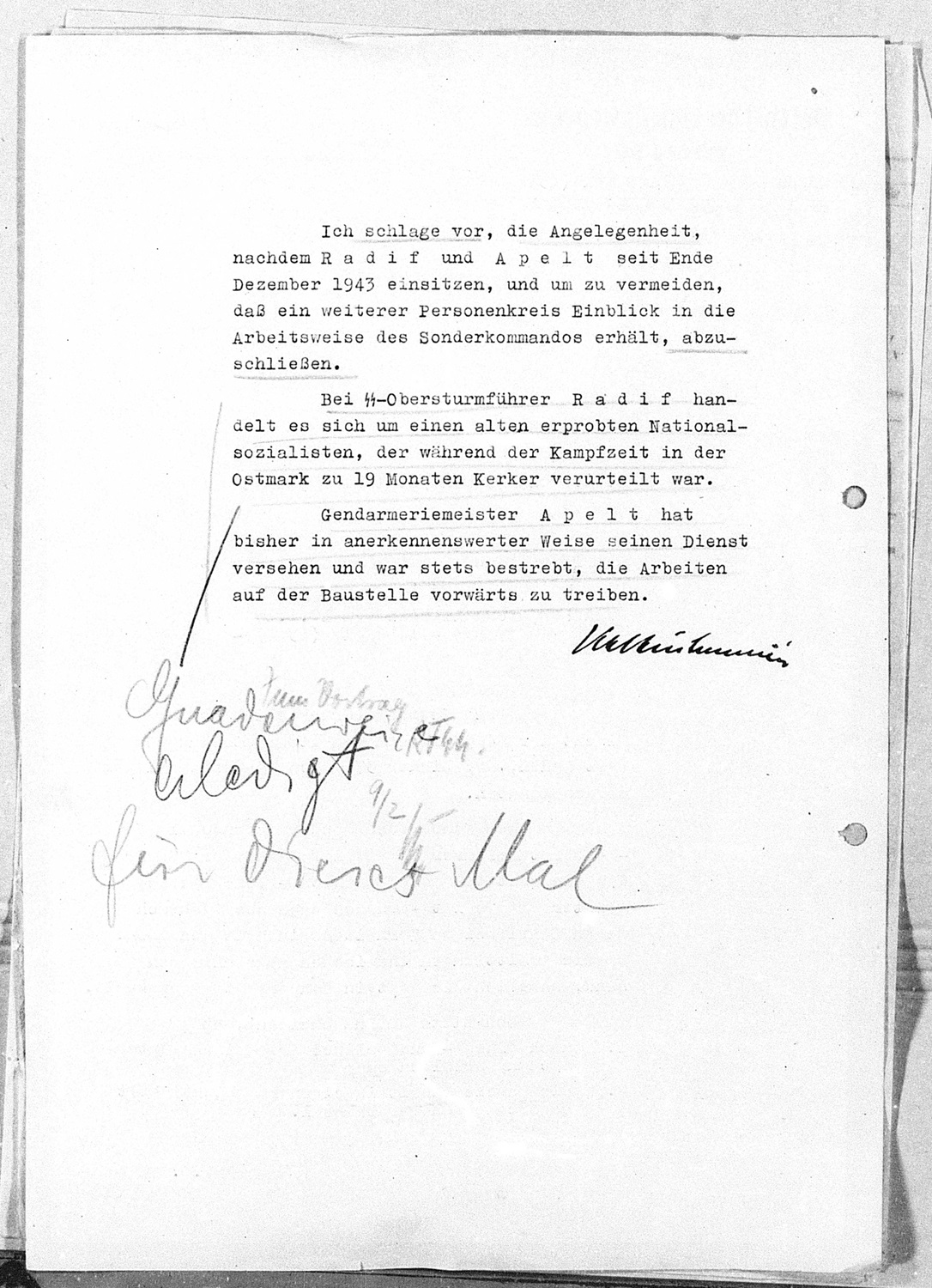 Letter dated February 3, 1944 on Eichmann Sonderkommando 1005