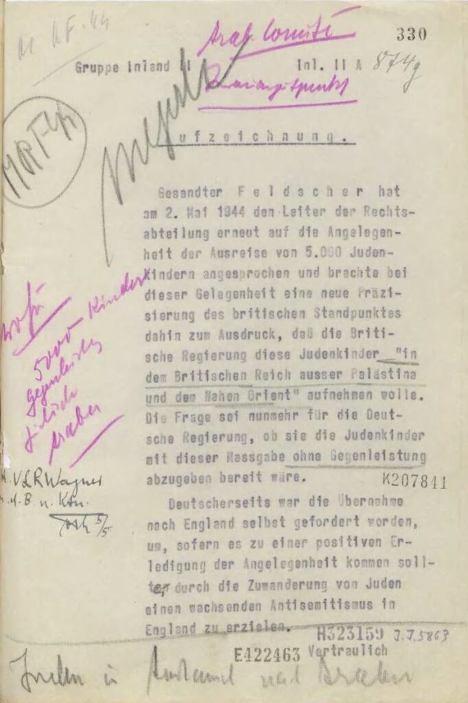 Record of May 5, 1944 on Feldscher Aktion