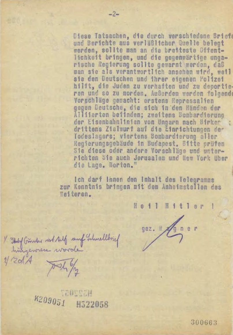 intercepted British messages on Hungarian Jews deportations of Letter of July 5, 1944