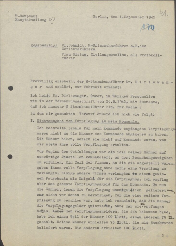 Interrogation of September 1, 1942 Dirlewanger Jews