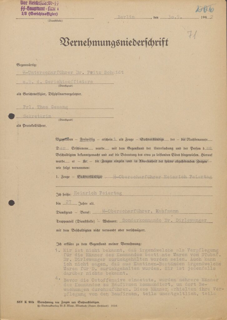 Interrogation record of September 30, 1942 on poison Jews and human soap