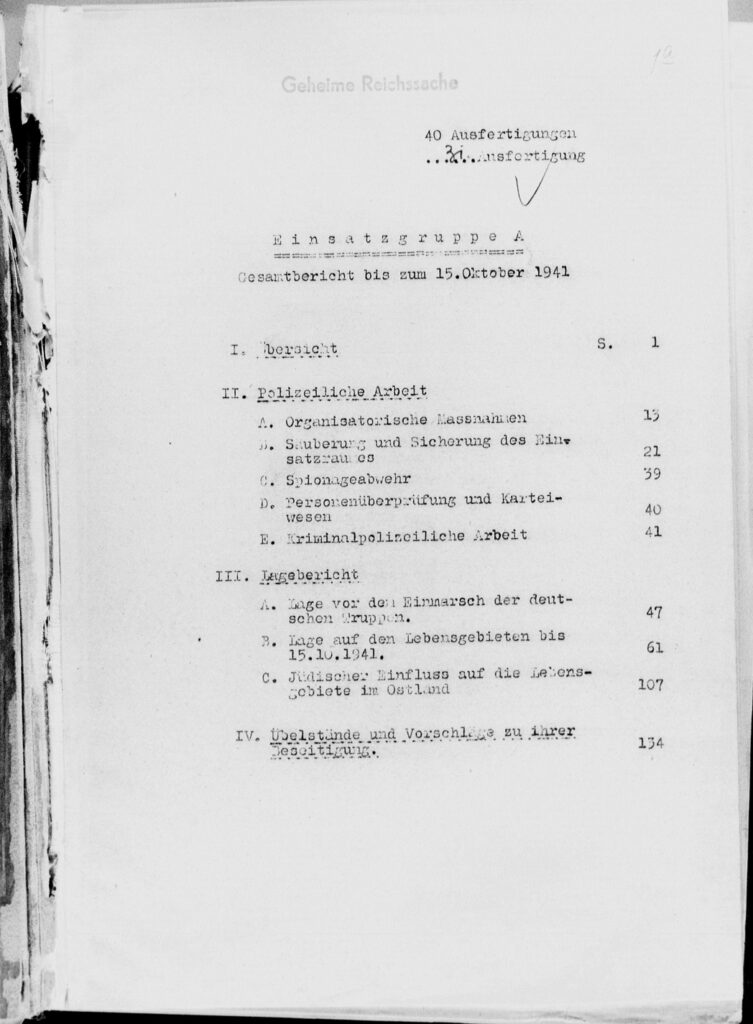 Stahlecker Report on extermination of Jews in the Baltics until October 15. 1941
