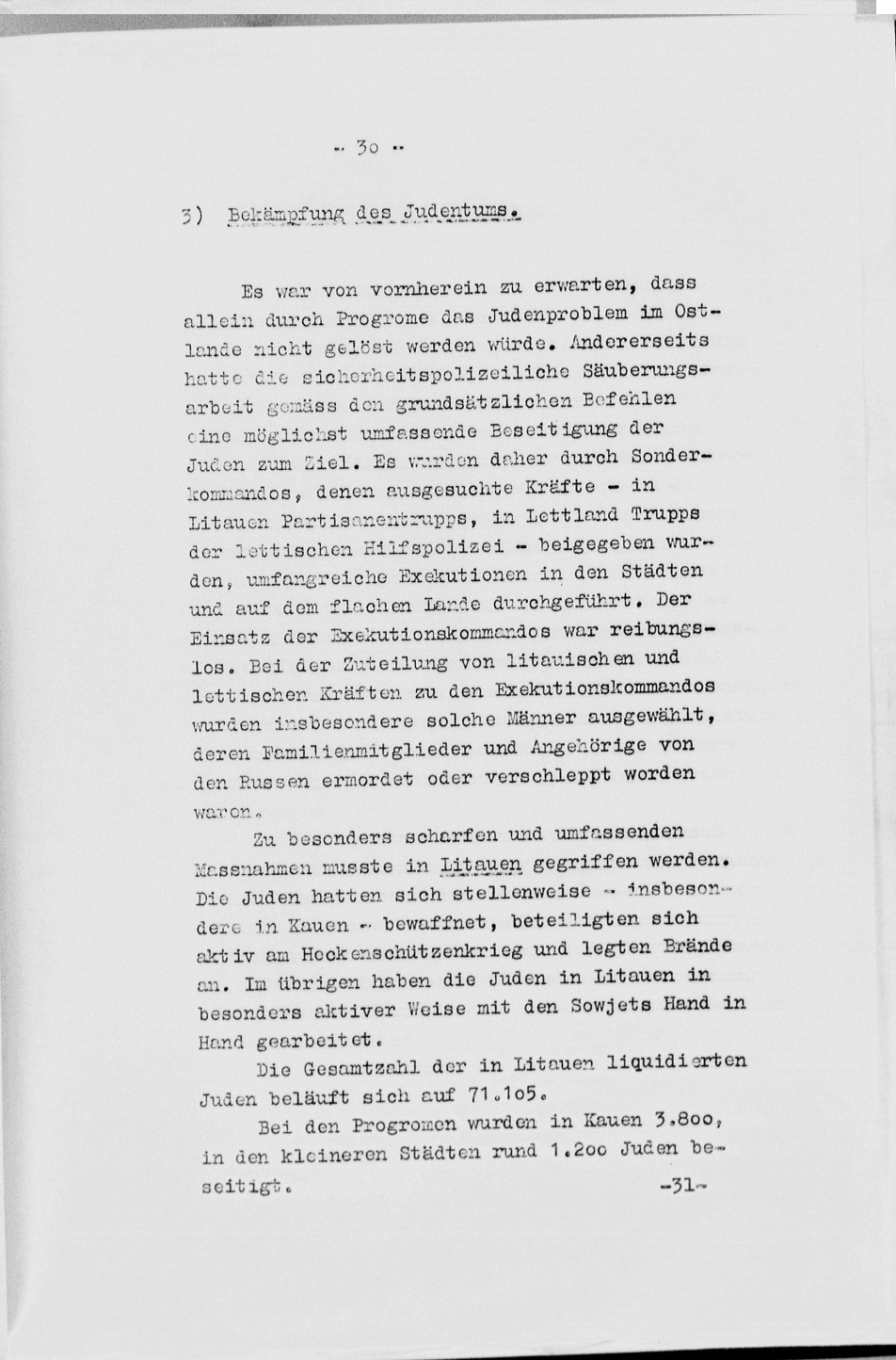 Stahlecker Report on extermination of Jews in the Baltics until October 15. 1941