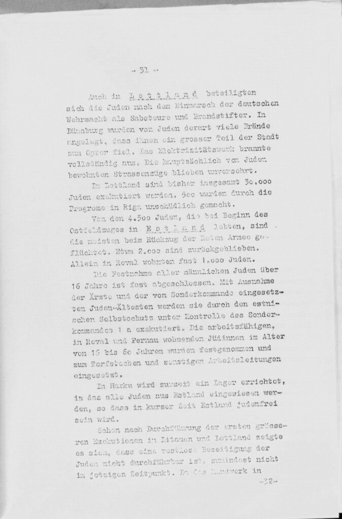 Stahlecker Report on extermination of Jews in the Baltics until October 15. 1941