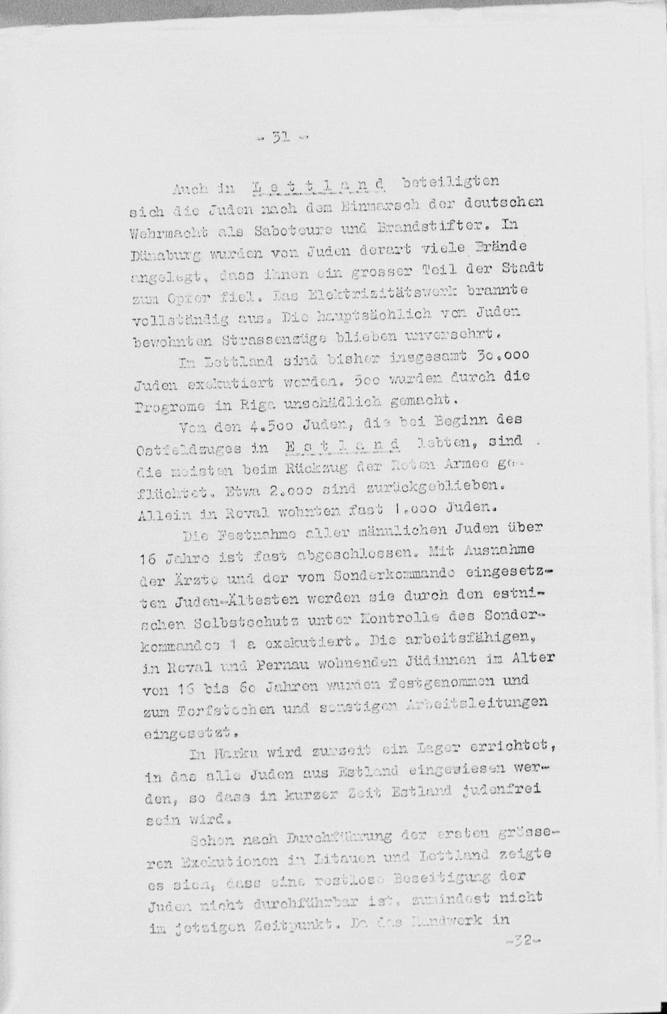 Stahlecker Report on extermination of Jews in the Baltics until October 15. 1941