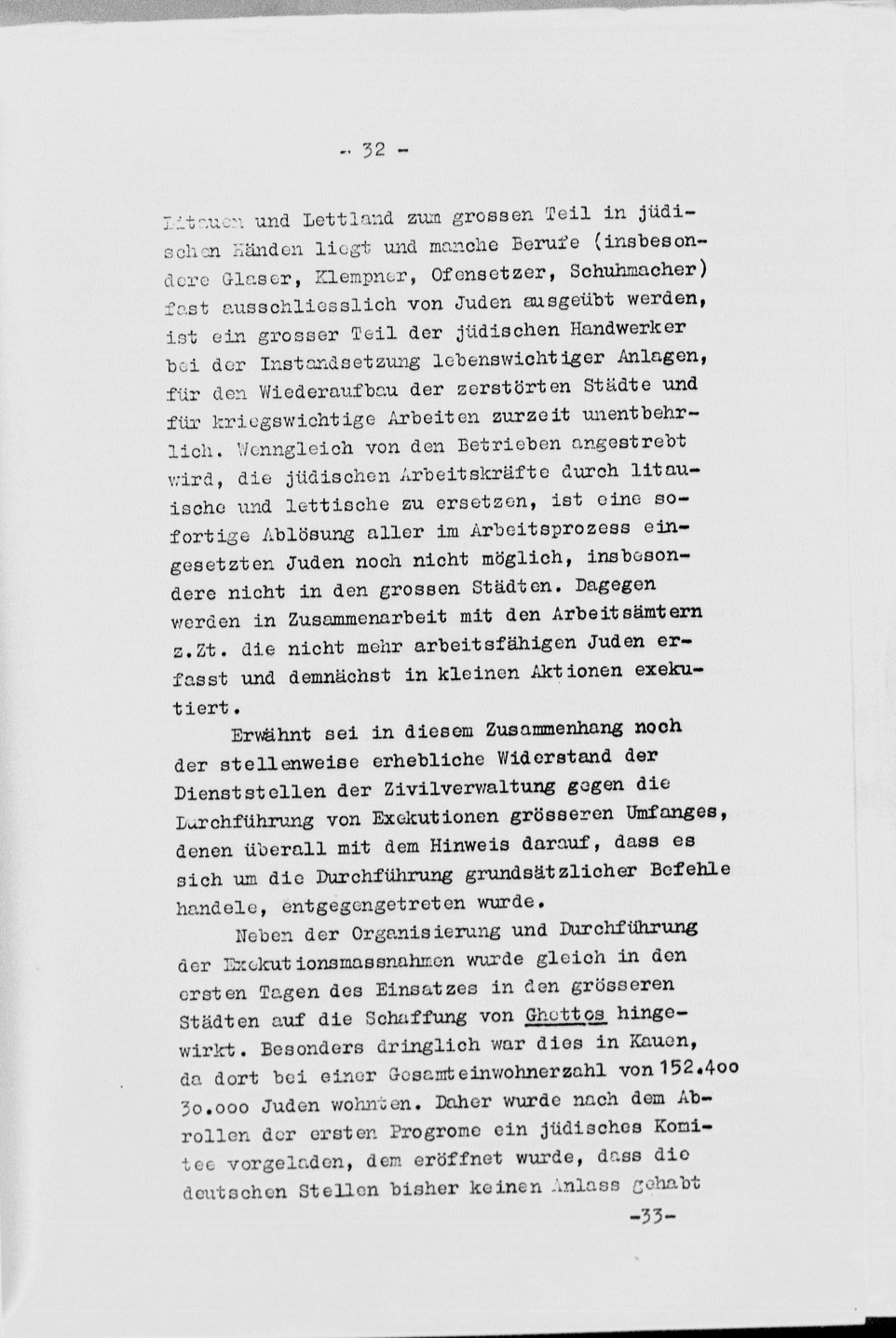 Stahlecker Report on extermination of Jews in the Baltics until October 15. 1941