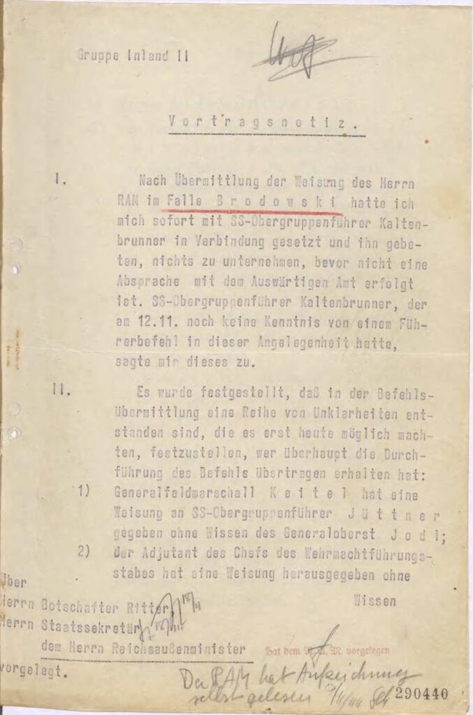 Memo of 18 November 1944