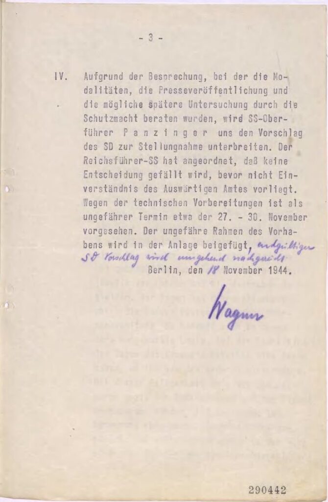 Memo of 18 November 1944