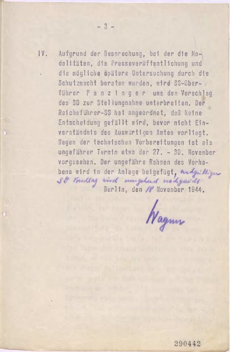 Memo of 18 November 1944