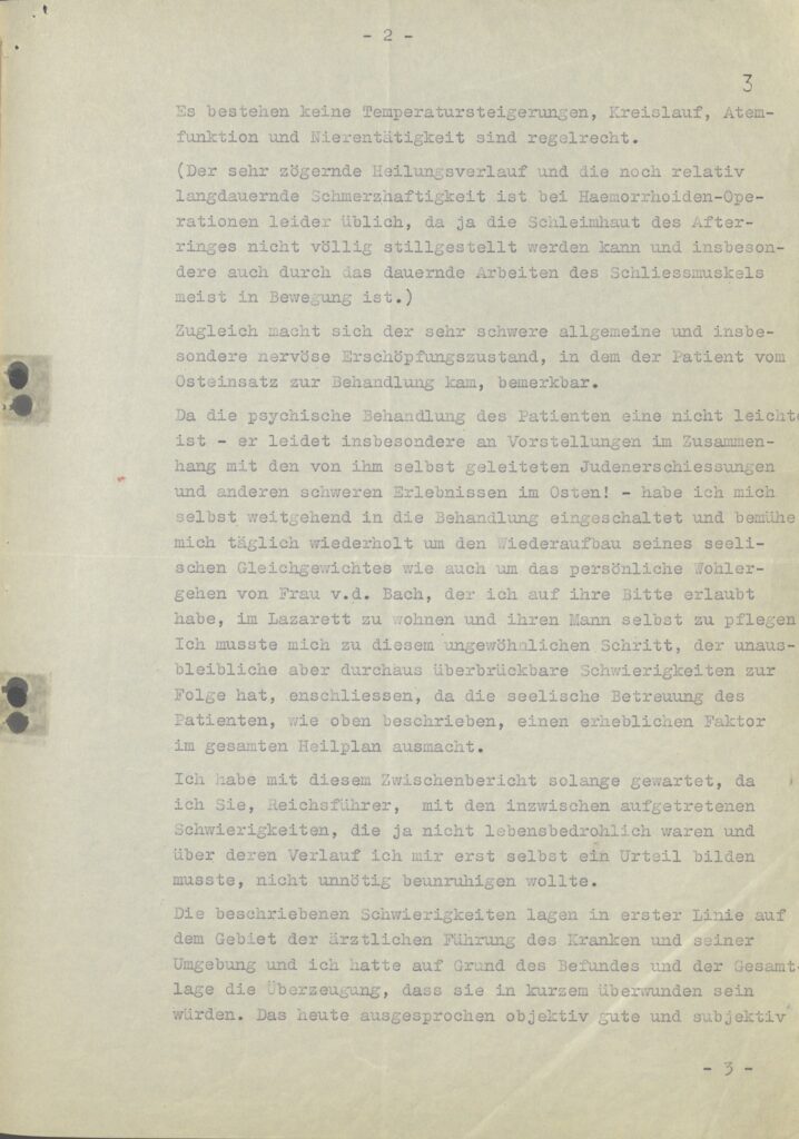 Letter of March 4, 1942 on SS-Obergruppenführer von dem Bach "Suffers from Thoughts of the Executions of Jews He Himself Oversaw"