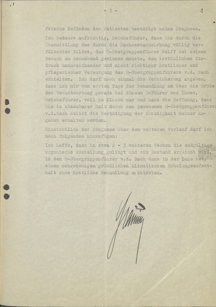 Letter of March 4, 1942 on SS-Obergruppenführer von dem Bach "Suffers from Thoughts of the Executions of Jews He Himself Oversaw"