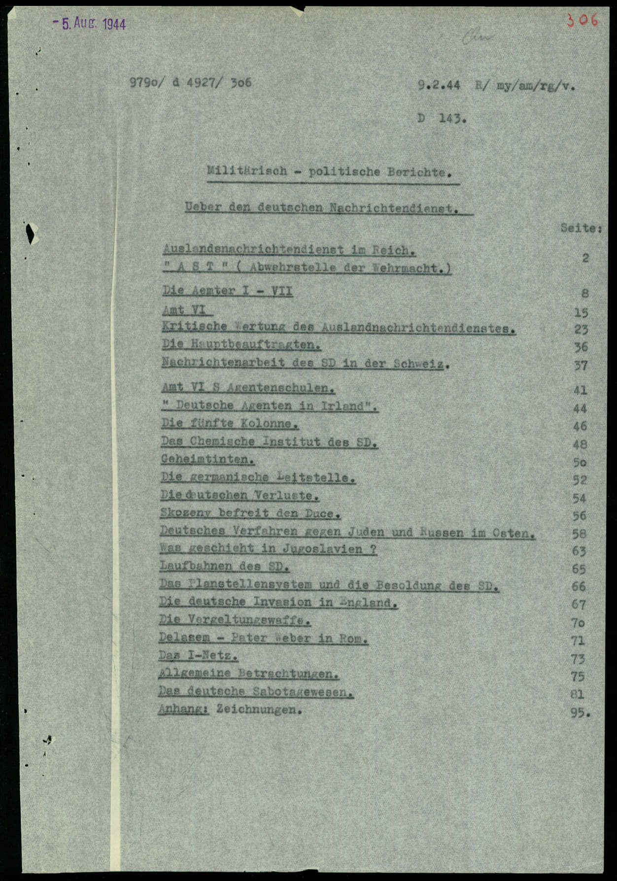 Report dated Februay 9, 1944