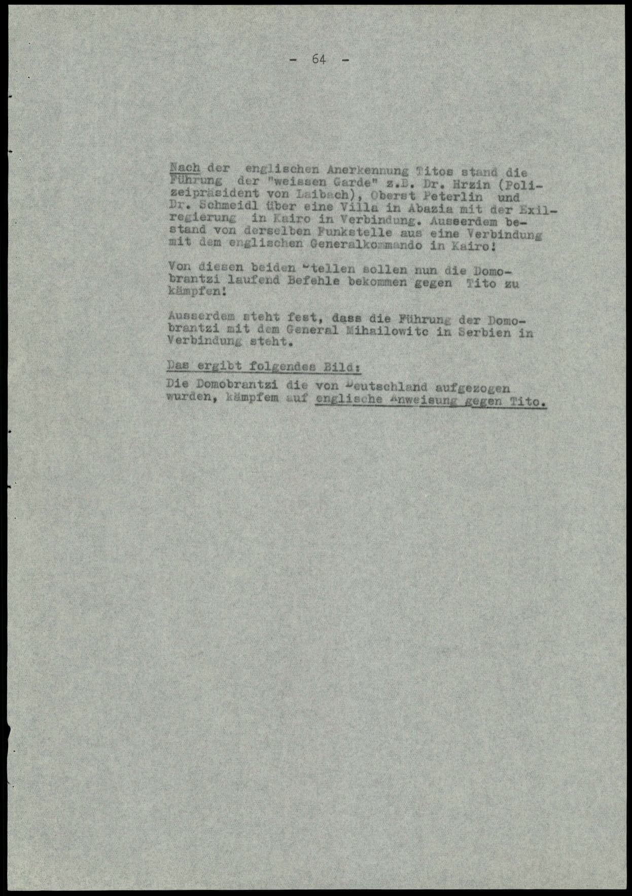 Report dated Februay 9, 1944