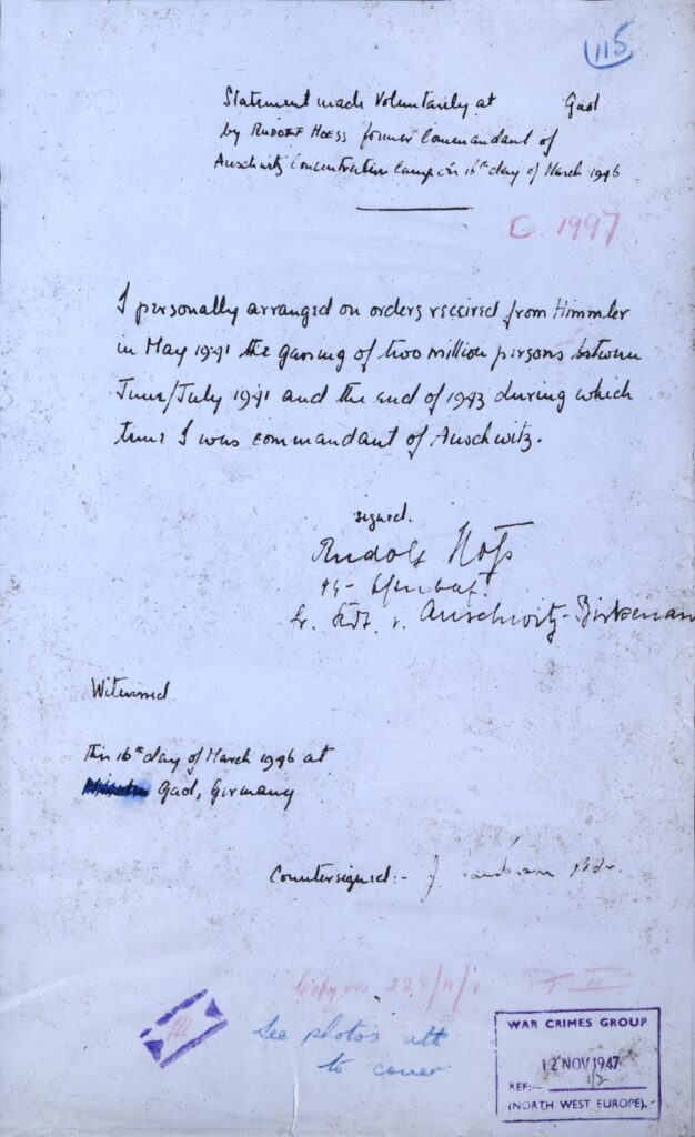 Rudolf Höss Confession dated March 16, 1946