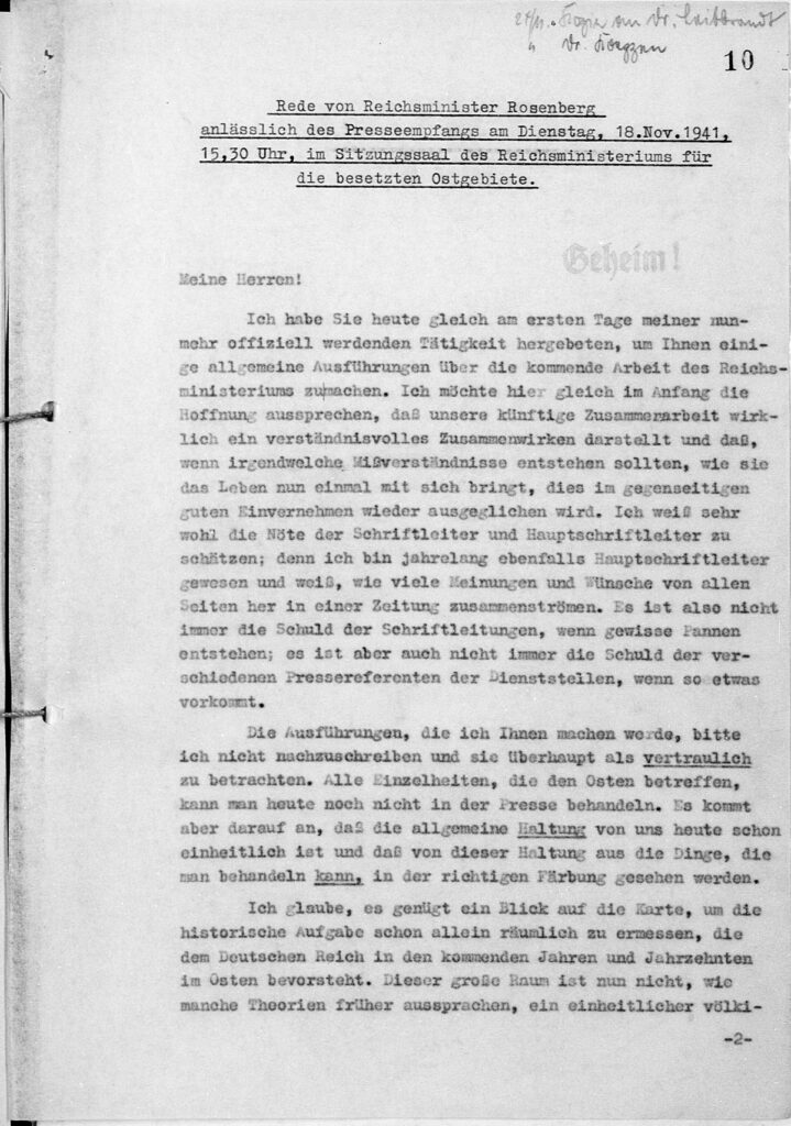 Manuscript for Speech on November 18, 1941 Rosenberg