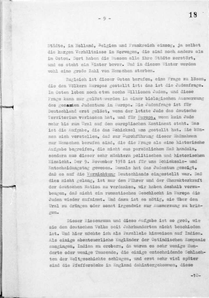 Manuscript for Speech on November 18, 1941 Rosenberg