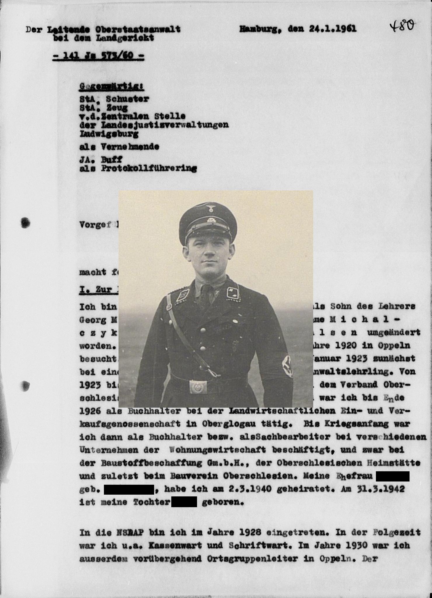Interrogation protocol & photograph of Georg Michalsen