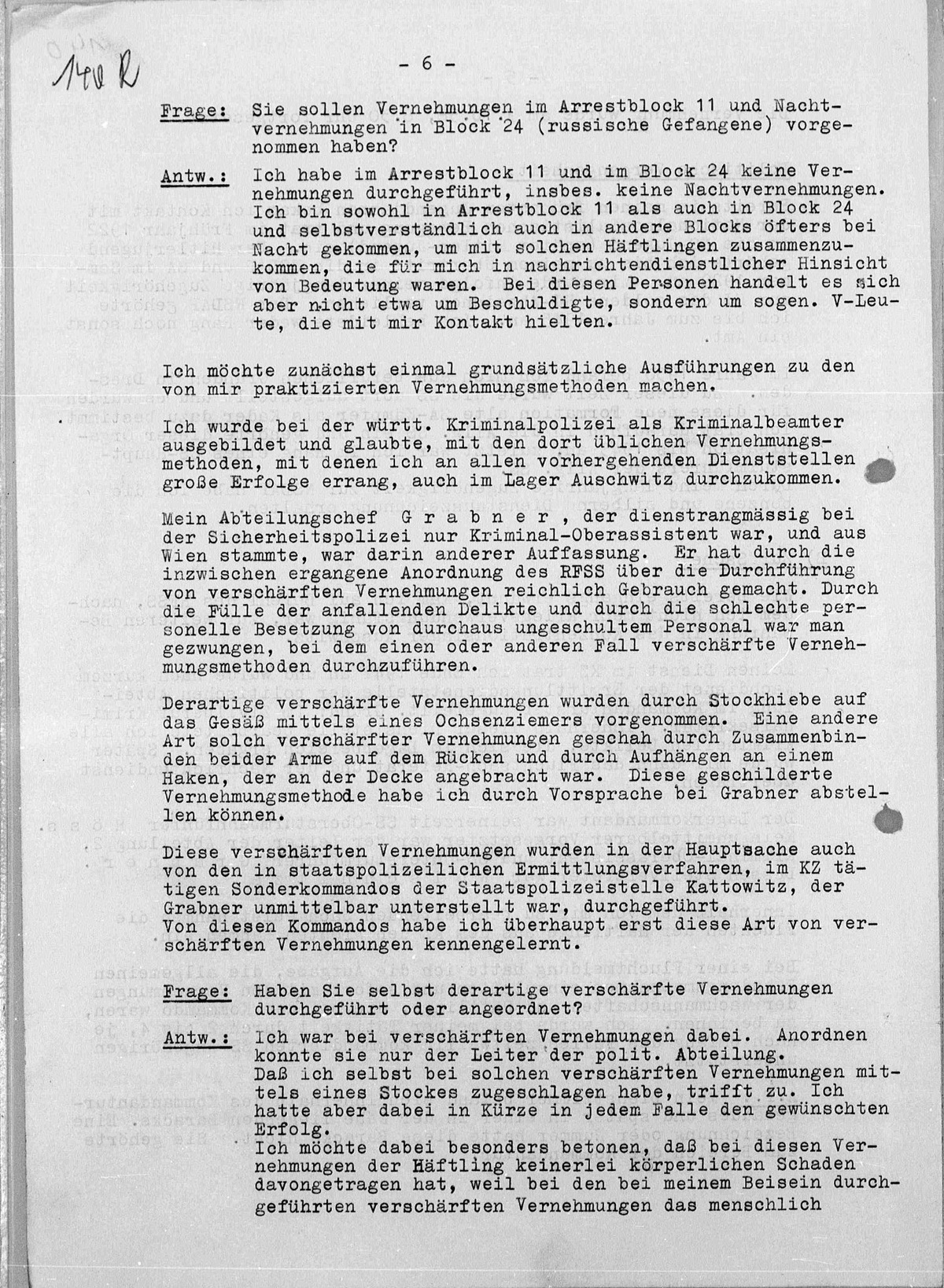 Interrogation of Wilhelm Boger on Auschwitz dated October 8, 1958