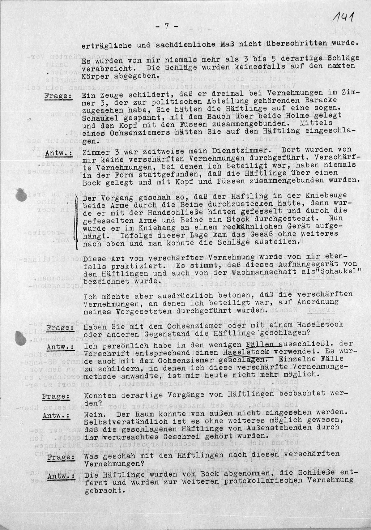Interrogation of Wilhelm Boger on Auschwitz dated October 8, 1958
