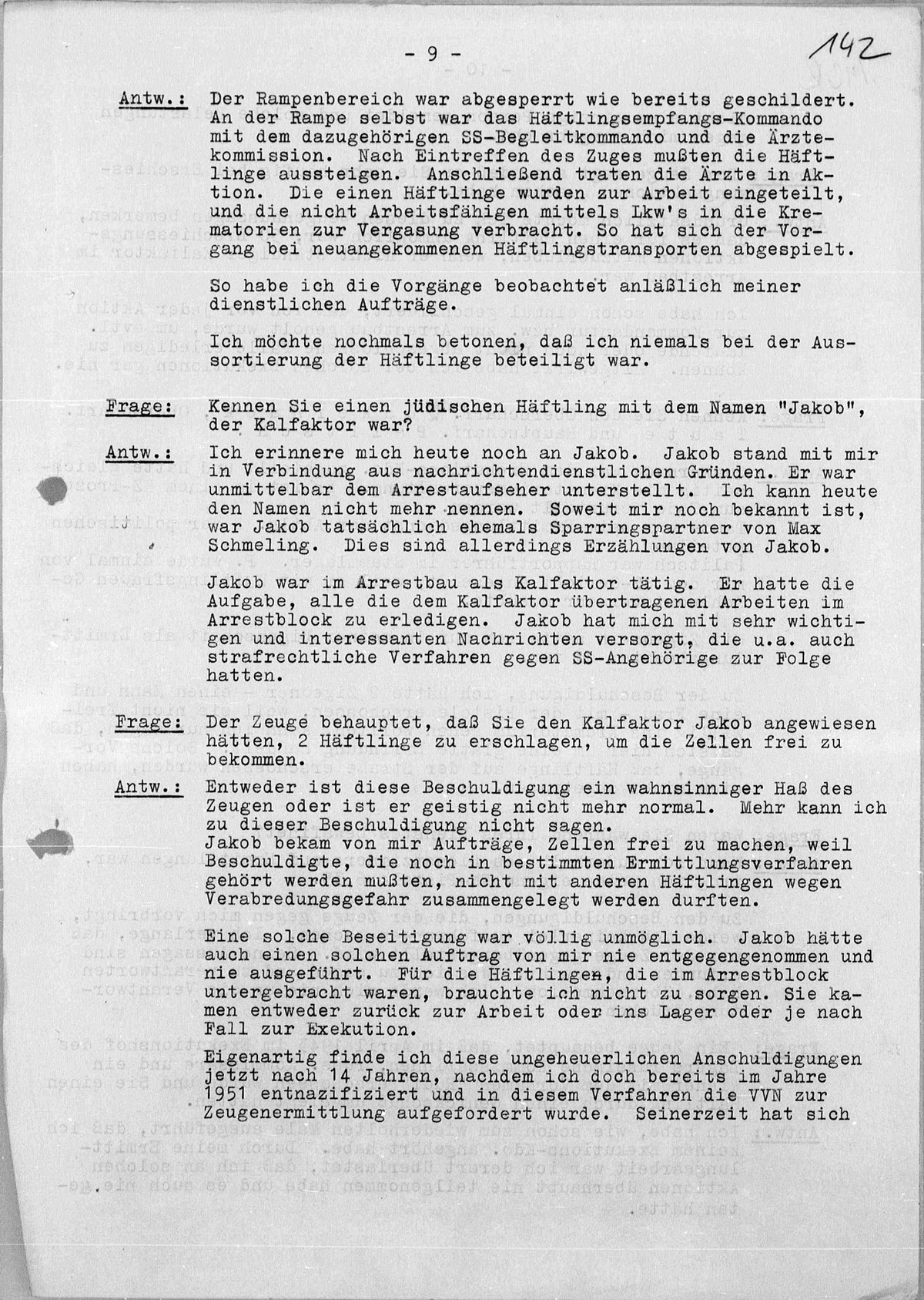 Interrogation of Wilhelm Boger on Auschwitz dated October 8, 1958