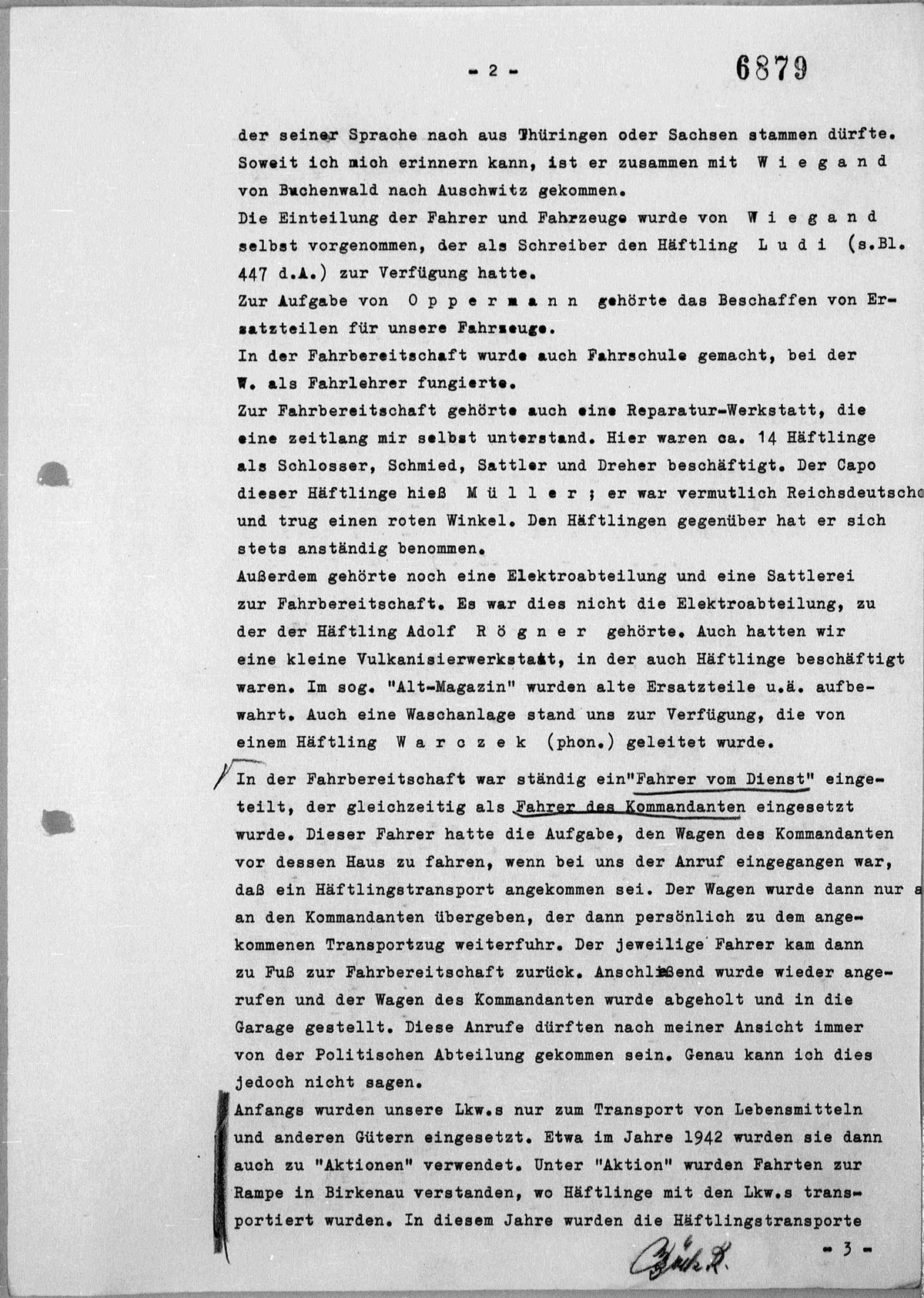 Interrogation of Richard Böck on Auschwitz dated November 2, 1960