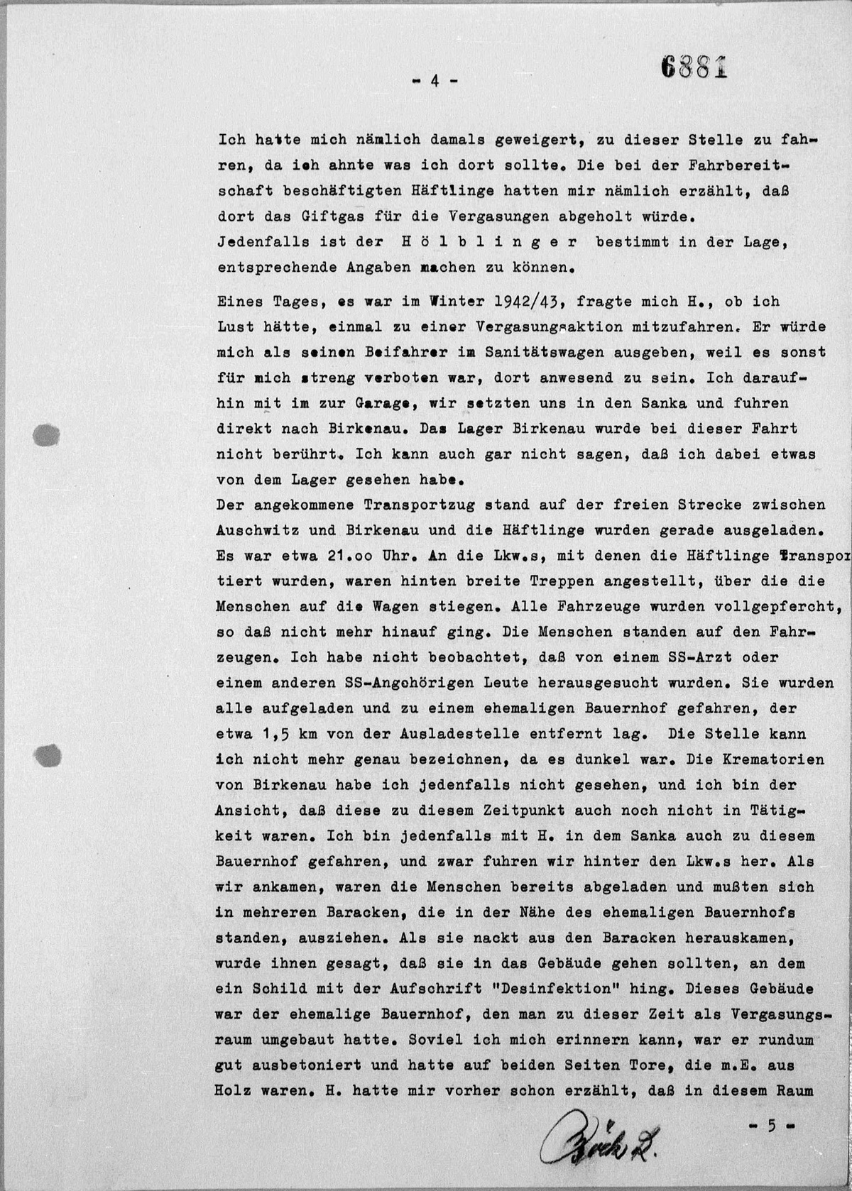 Interrogation of Richard Böck on Auschwitz dated November 2, 1960