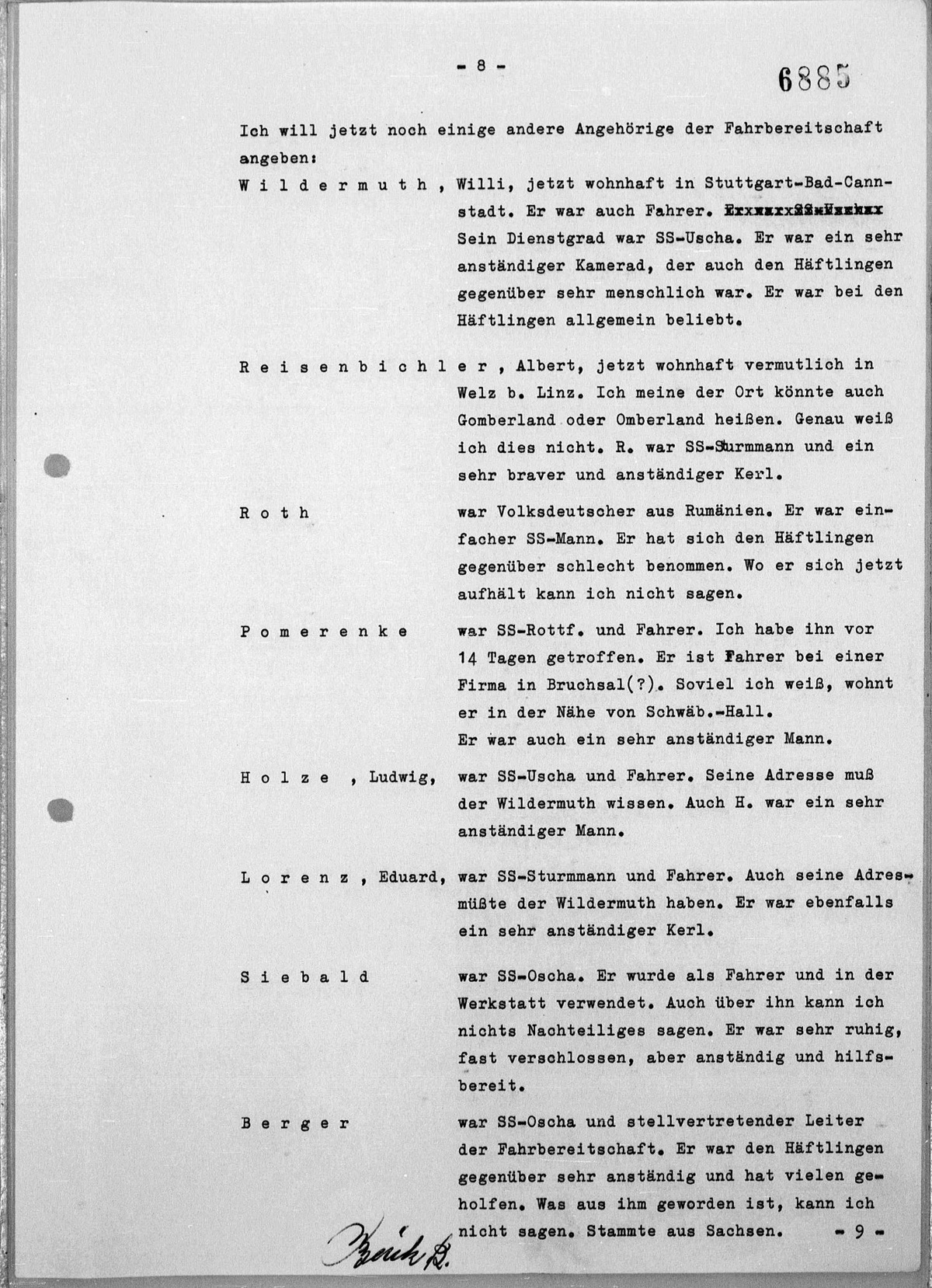 Interrogation of Richard Böck on Auschwitz dated November 2, 1960