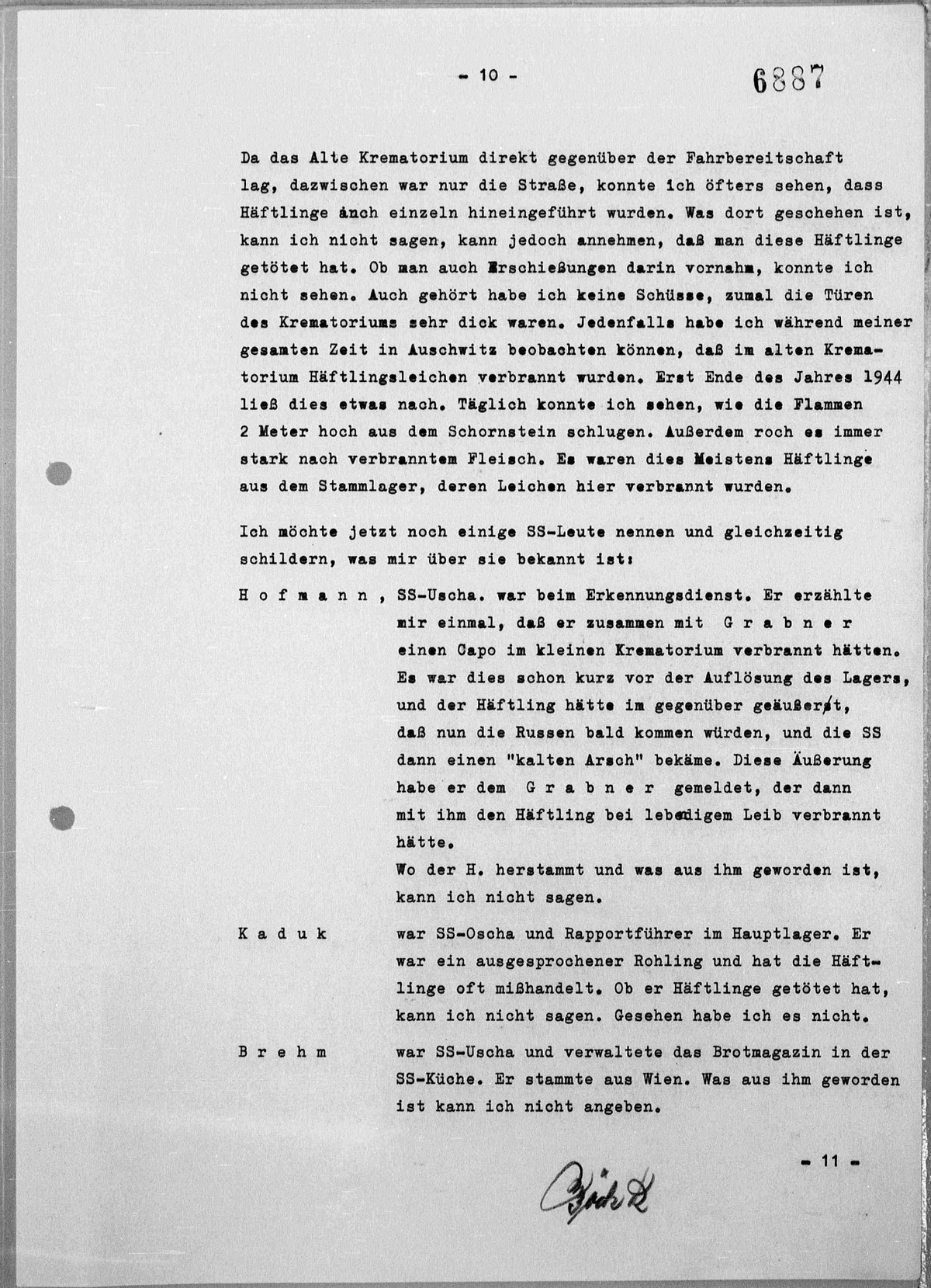 Interrogation of Richard Böck on Auschwitz dated November 2, 1960