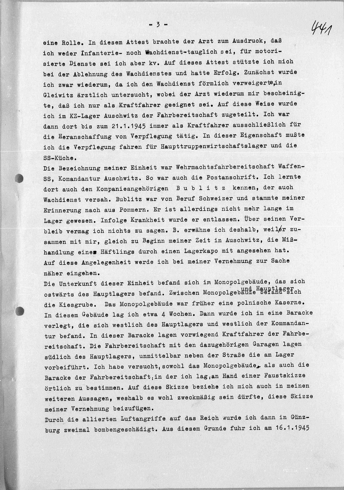 Interrogation of Richard Böck on Auschwitz dated February 5, 1959