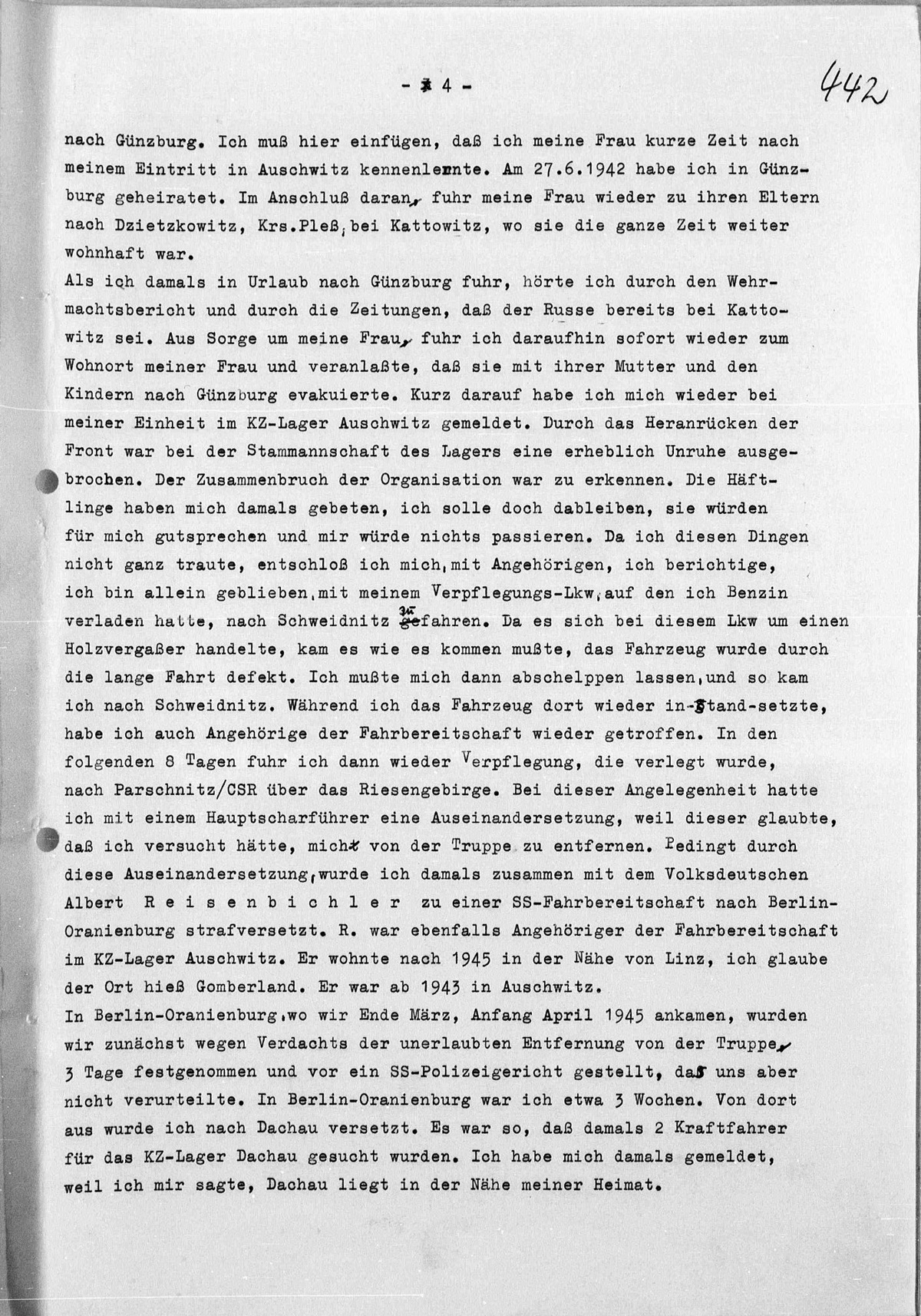 Interrogation of Richard Böck on Auschwitz dated February 5, 1959