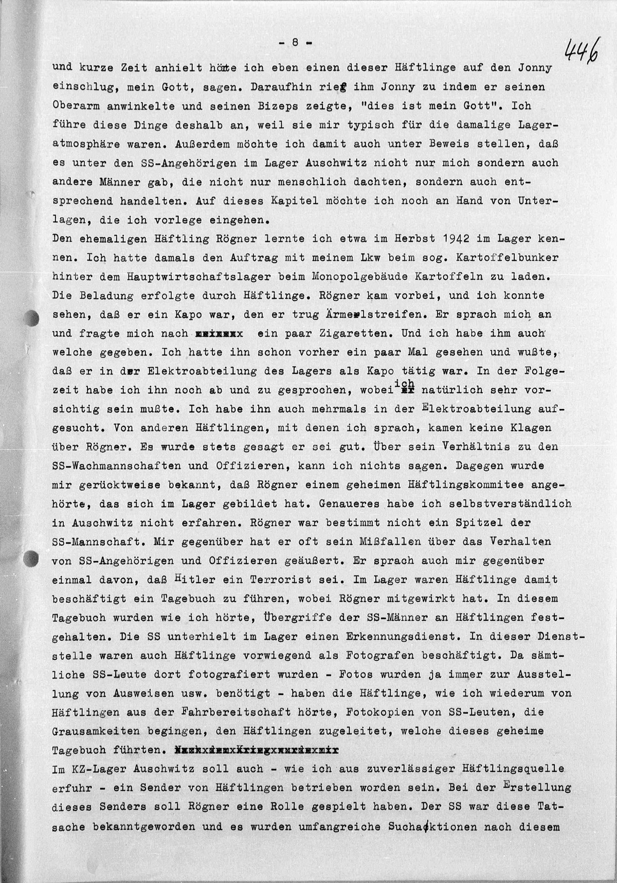 Interrogation of Richard Böck on Auschwitz dated February 5, 1959