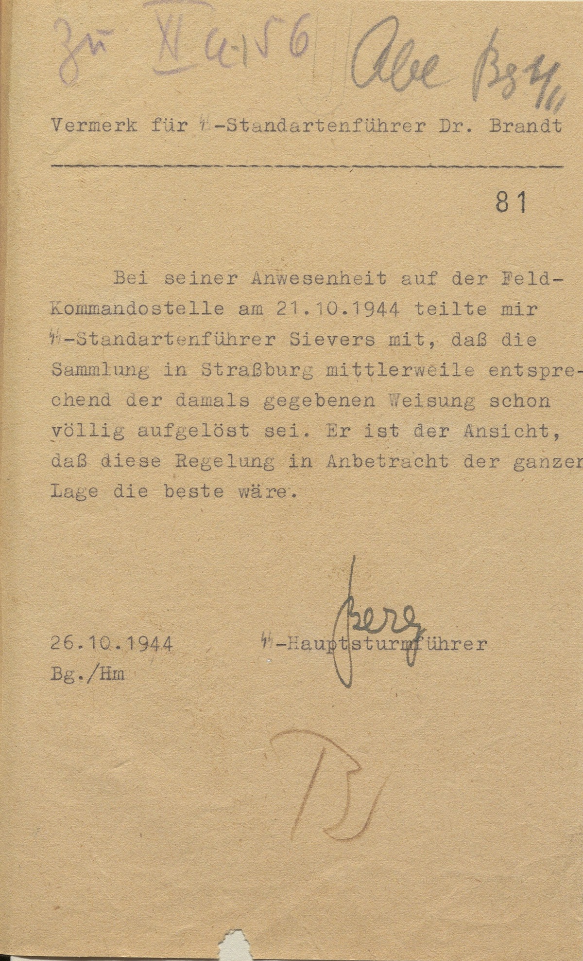Memo dated October 26, 1944