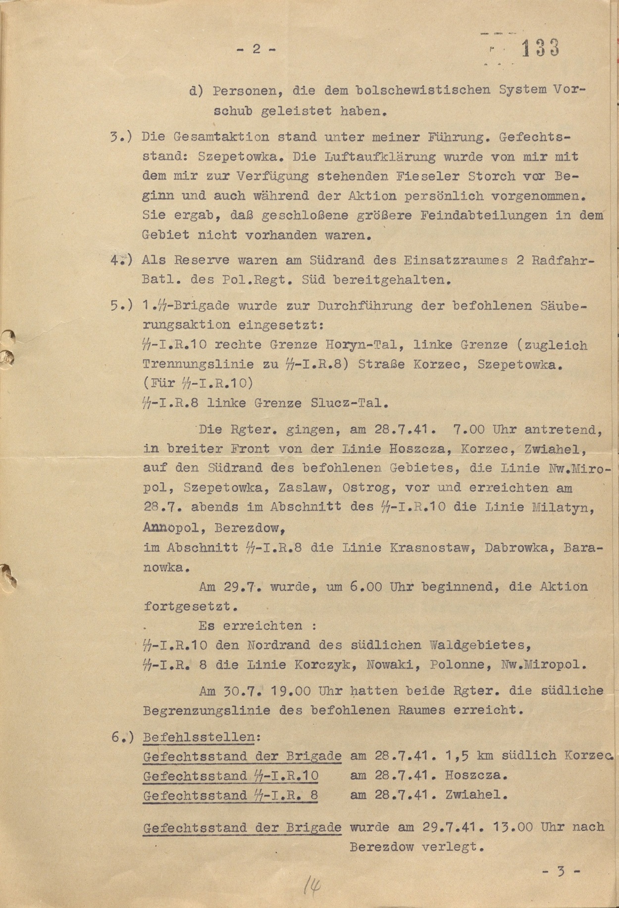 Report dated August 1, 1941 on cleansing operation in Volhynia