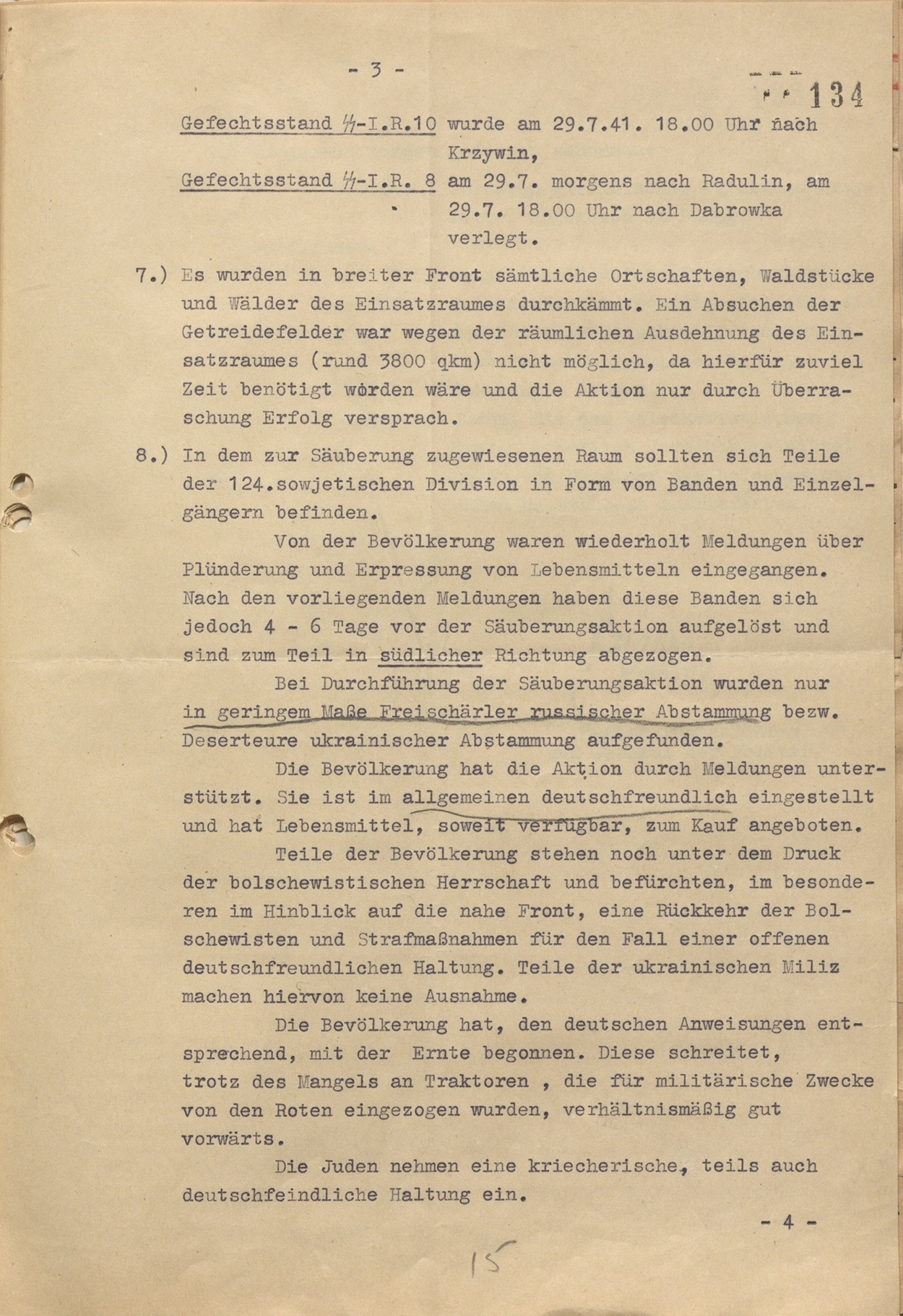 Report dated August 1, 1941 on cleansing operation in Volhynia