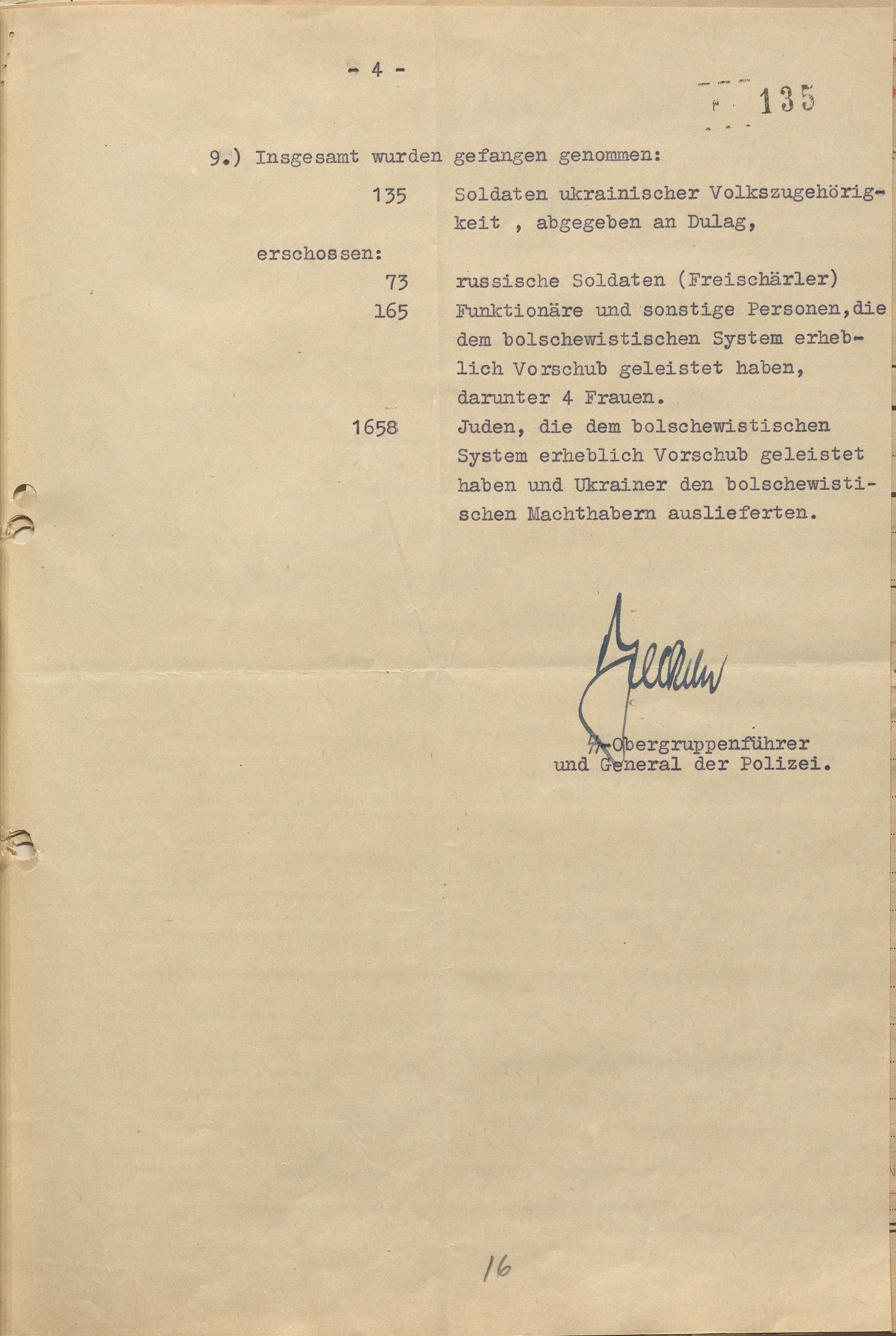 Report dated August 1, 1941 on cleansing operation in Volhynia