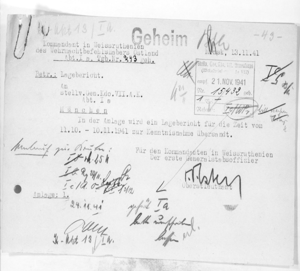 Wehrmacht Report dated November 10, 1941 on complete elimination of Jews