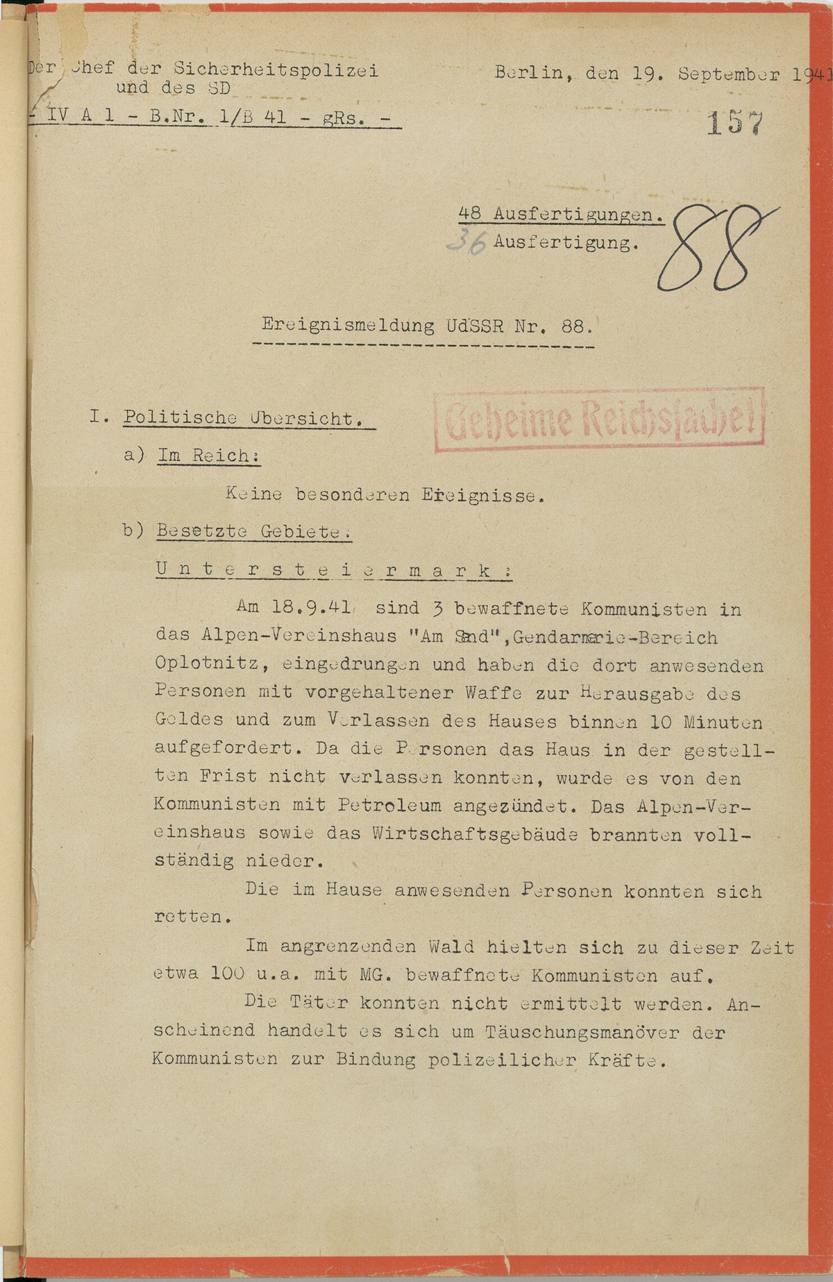 Einsatzgruppen report no. 88 dated September 19, 1941