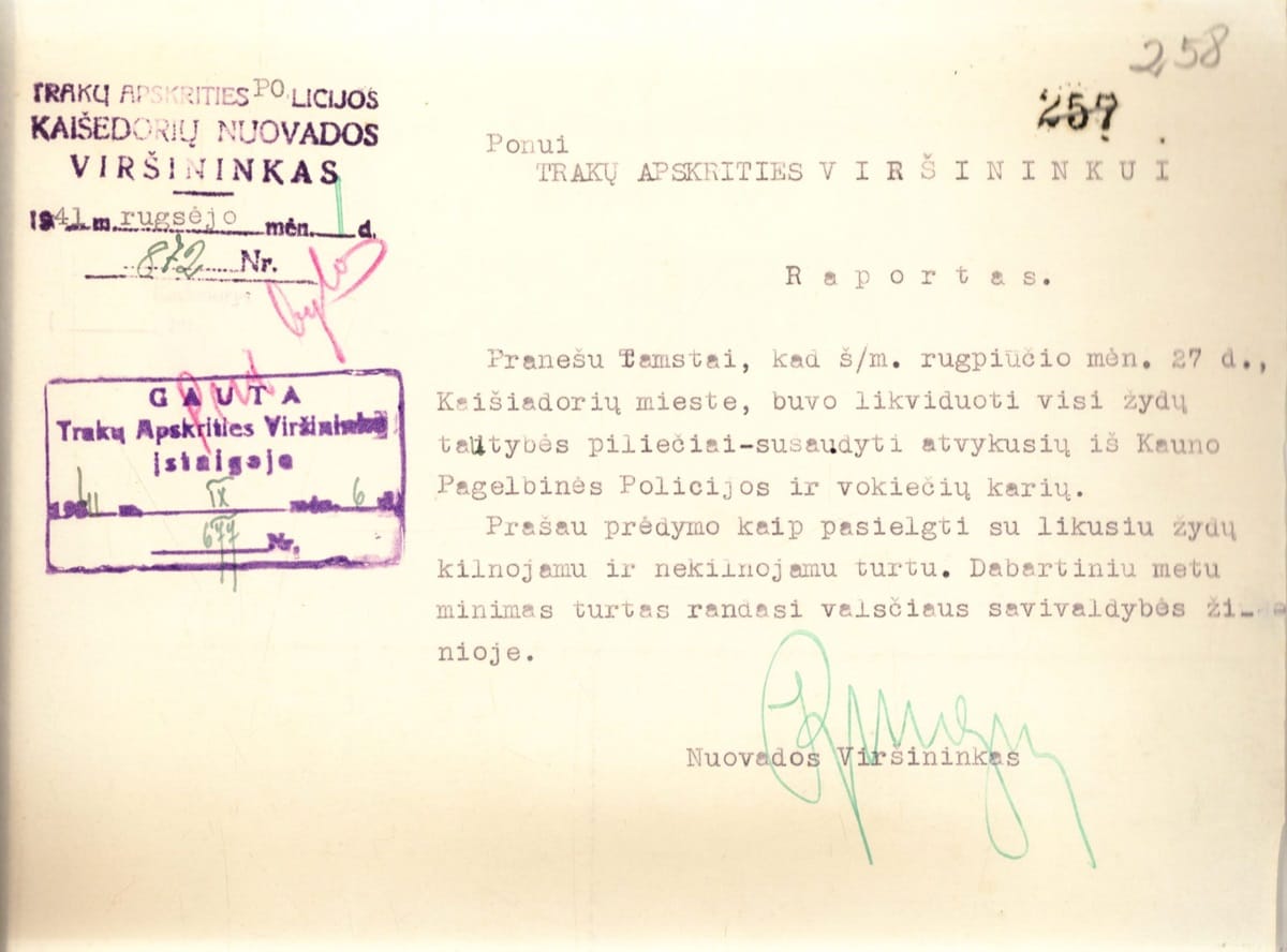Report dated September 4, 1941 Jews liquidated Lithuania